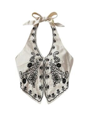 Embroidered Halter Floral Crop Top